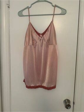 Xhilaration Pink Satin Cami with Rust Lace Trim